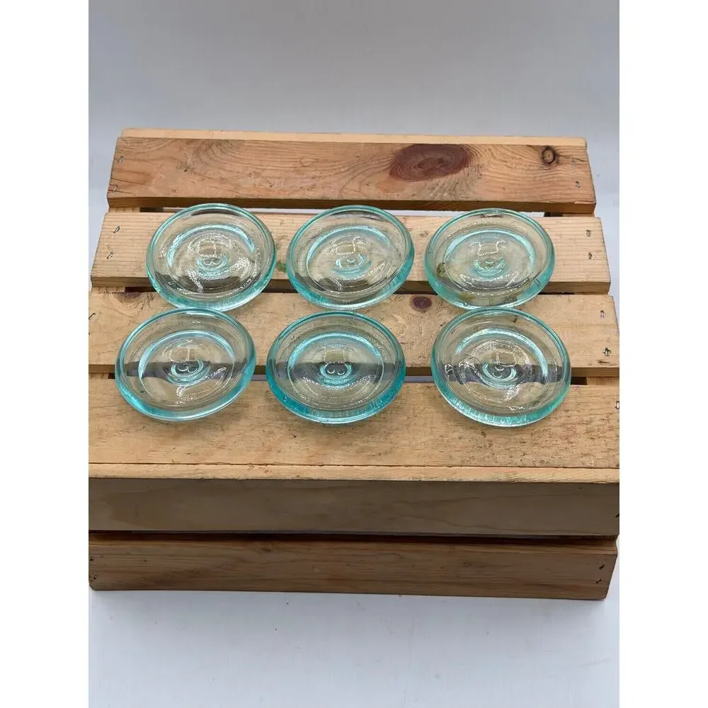 Lot of 6 Vintage Aqua Glass Canning Jar Lids